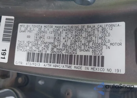 2013 Toyota Tacoma Prerunner V6 z USA, uszkodzony, nr VIN 3TMJU4GN6DM140218